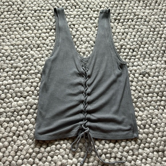 American Eagle Soft & Sexy Rib Tank Corset Lace Up Front - Picture 1 of 3